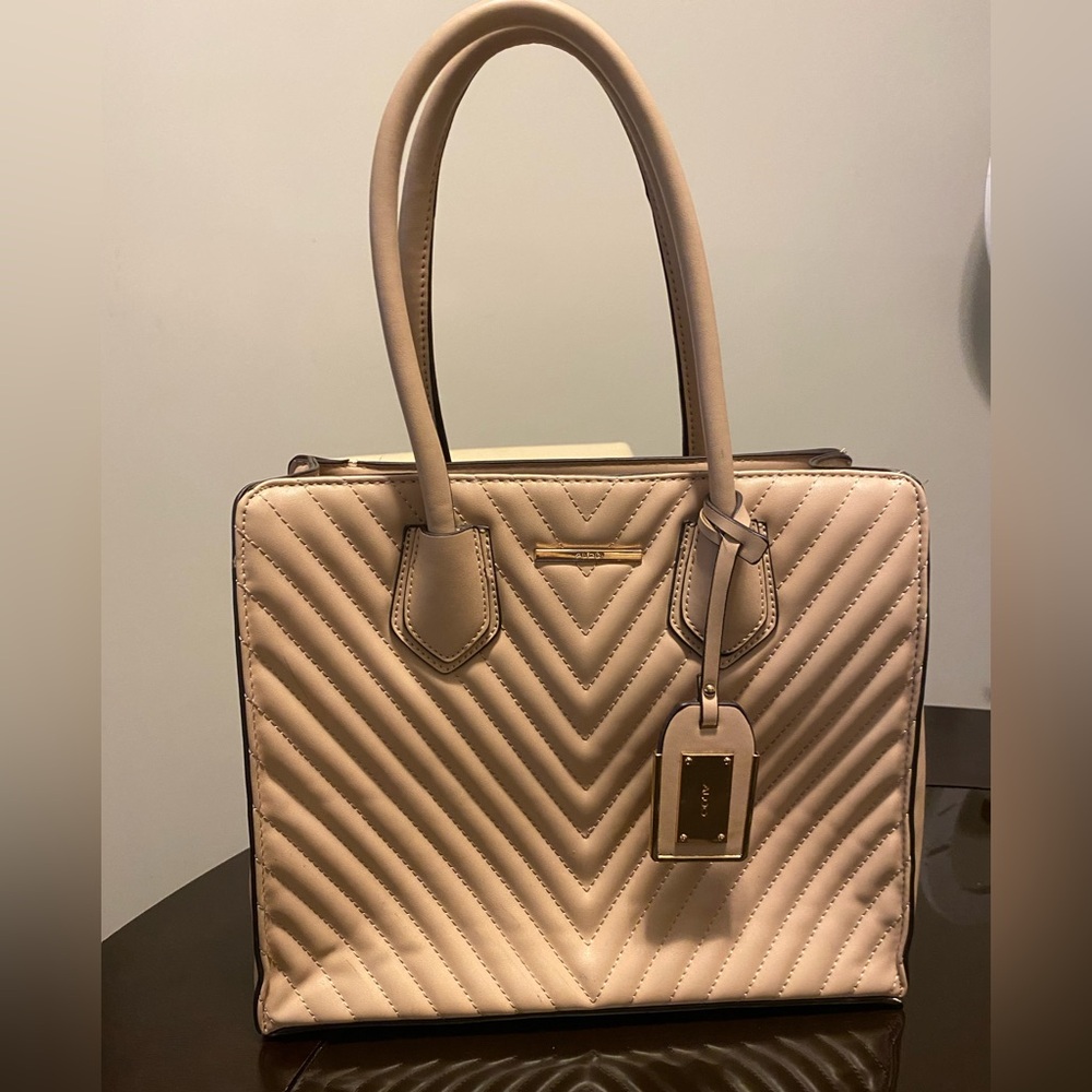 Aldo Cream Quilted Satchel with Chevron Design